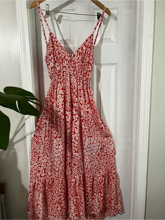 Angie Dresses & Skirts - Angie Red and White Floral Smocked Maxi Dress